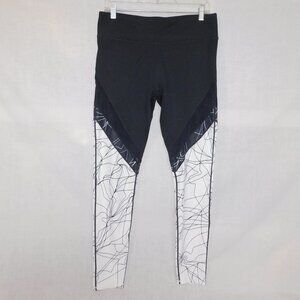 Fabletics Womens L Black White Brogan Mesh Full Length Leggings Workout Athletic